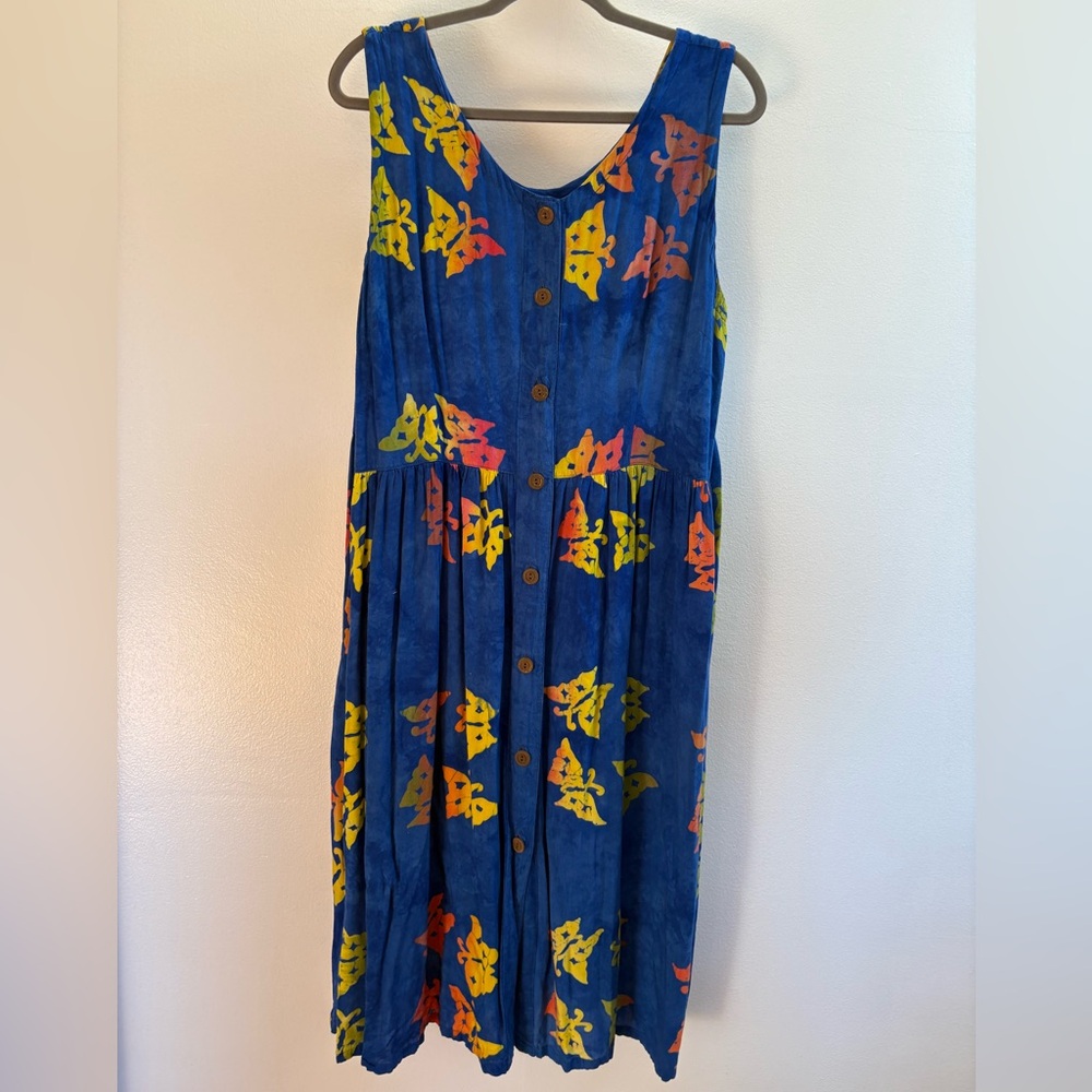 NWOT Pineapple Moon Blue Butterfly Bhatik Hawaiian Midi Dress 2X
